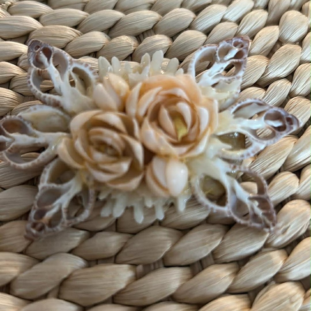 Vintage shell Art DecoBrooch in Cream and Tan 3”